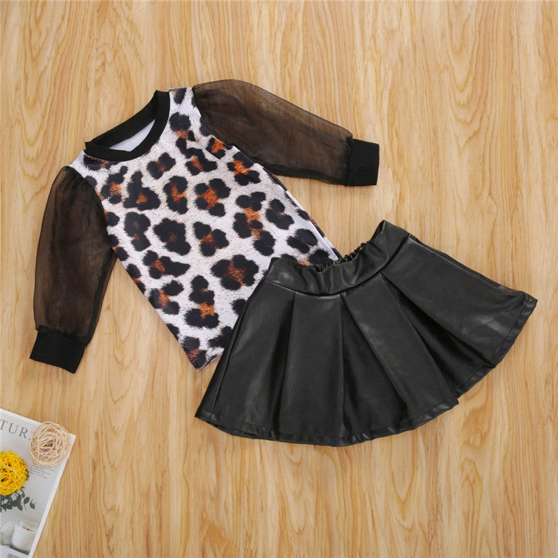 Fall toddler leopard print top T-shirt skirt girl Fall toddler leopard print top T-shirt skirt girl